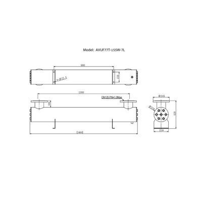 Ультрафіолетова установка Aquaviva AVUF77T, до 85 м3, DN125 1.2кВт (7шт/155Вт)