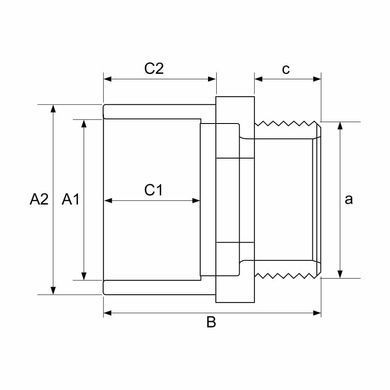 Подвійний адаптер ПВХ Hidroten 1002731, муфта/втулка, НР, d32-40 мм, 3/4"