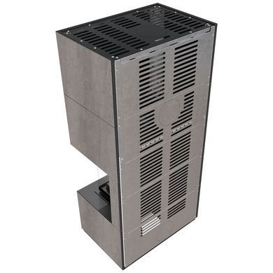 Камин Kratki FLOKI BOX правый 8 kW &Oslash; 160 в корпусе с керамогранита NATURALI PIETRA DI SAVOIA GRIGIA BOCCIARDATA