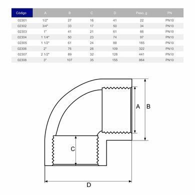 Колено ПВХ Hidroten ВР-ВР 1002307, резьбовой, d2 1/2"