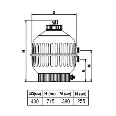 Фільтр "Cantabric" &Oslash; 400 мм, 6 м3/год, з бічним підключенням, засипка 0,4-0,5 м