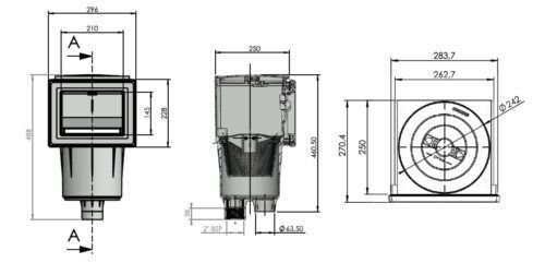 Скиммер Astral 17.5L, SPS 250, 210х 45 мм, с латунными вставками, под пленку