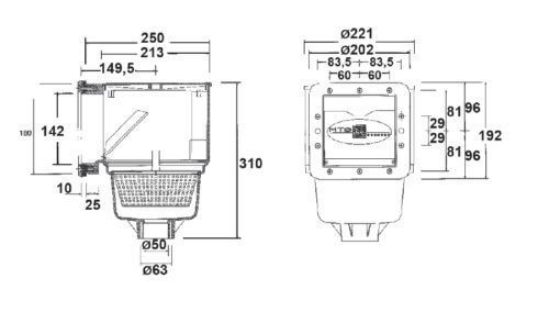 Скіммер MTS V10, 150x150, з латунними вставками, під плівку