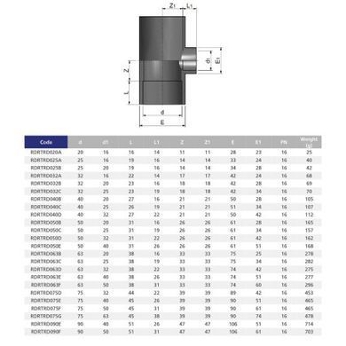 Тройник ПВХ Effast RDRTRD050E 90&deg; редукционный, d50x40 мм