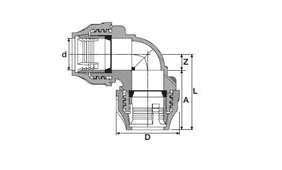 Компресійне коліно 90&deg; PP D.63х63