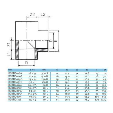 Трійник ПВХ Effast RGRTIG020B 90&deg; перехідний, з різьбленням d20x1/2"