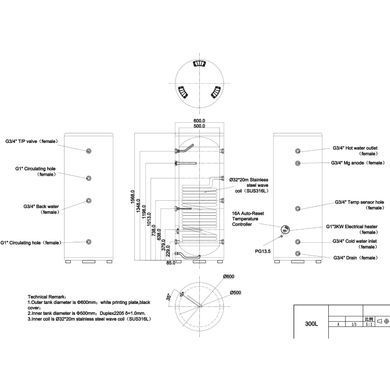 Бойлер непрямого нагріву Aquajoy Duplex Tank D2205 300L з ТЕН (300 л, 3 кВт)