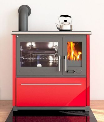 Опалювально-варильна піч Plamen 850 Glas червона &ndash; кухонна піч з плитою для обігріву та приготування їжі
