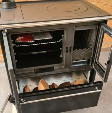 Опалювально-варильна піч Plamen 850 Glas червона &ndash; кухонна піч з плитою для обігріву та приготування їжі