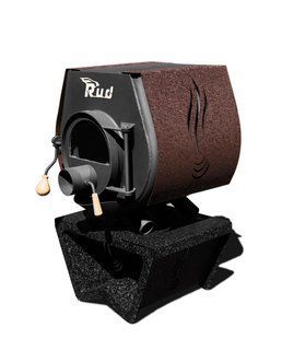 Отопительная конвекционная печь Rud Pyrotron Кантри 00 с варочной поверхностью (отапливаемая площадь 40 кв.м.) Стекло + Обшивка декоративная (коричневая)