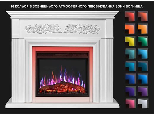 Электрокамин ArtiFlame Monferrato AF24 &ndash; белый, свободностоящий, с обрамлением из МДФ, 3D-эффектом пламени, LED-подсветкой и обогревом.