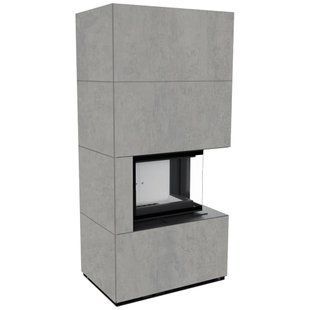 Камин Kratki FLOKI BOX правый 8 kW &Oslash; 160 в корпусе с керамогранита CEMENTO GRIGIO BOCCIARDATA