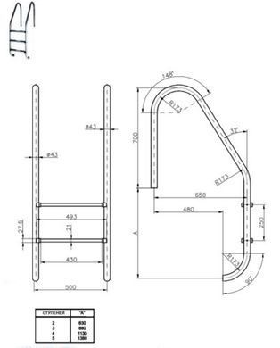 Сходи Kripsol серія STANDARD, 4 сходинки, сталь AISI 316