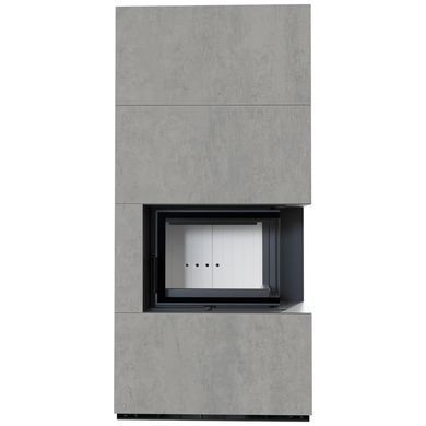 Камін Kratki FLOKI BOX правий 8 kW &Oslash; 160 в обудові з керамограніту CEMENTO GRIGIO BOCCIARDATA