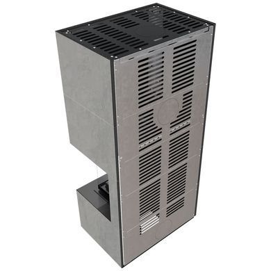 Камін Kratki FLOKI BOX правий 8 kW &Oslash; 160 в обудові з керамограніту CEMENTO GRIGIO BOCCIARDATA