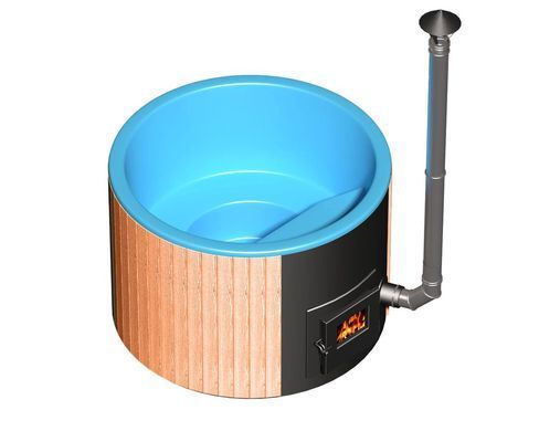 Бочка-купіль Finspa "Везувій комфорт" вагонка сіра, купіль блакитна, 15 кВт