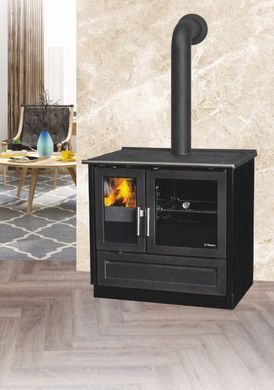 Отопительно-варочная печь Plamen 910 Glas черная &ndash; кухонная печь с плитой для обогрева и приготовления пищи
