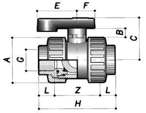 Кульовий кран BVD11 ПВХ 2-х-ходовим з внутрішнім різьбленням (110 мм)