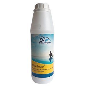 Alba Super К (рідкий, 5 л), для запобігання росту водоростей + фунгіцид + бактерицид (підходить для морської води, для басейнів з атракціонами, гідромасажних ванн), Chemoform