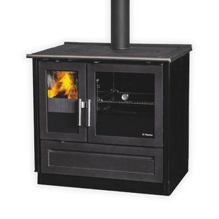 Отопительно-варочная печь Plamen 910 Glas черная &ndash; кухонная печь с плитой для обогрева и приготовления пищи