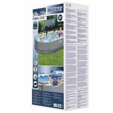 Каркасный бассейн Bestway 56448 Power Steel (488х305х107 см) с картриджным фильтром, лестницей и защитным тентом