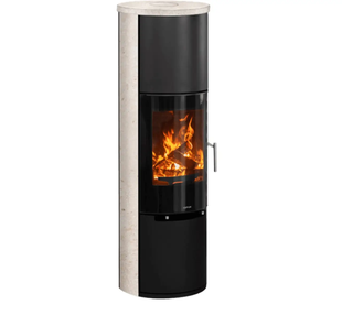 Дровяная круглая печь для дома Color Stove H2 BLACK STEEL LIMESTONE