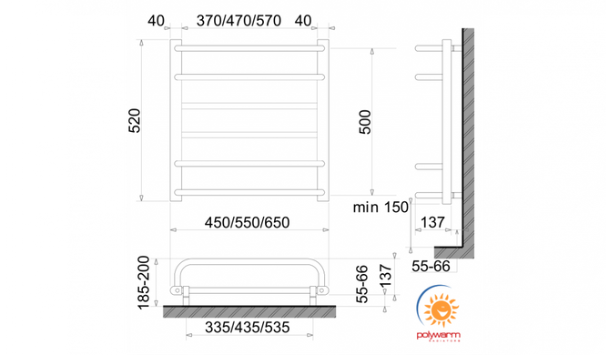 Електрична рушникосушка сухого типу Polywarm ED6/45 Sensor Wi-Fi