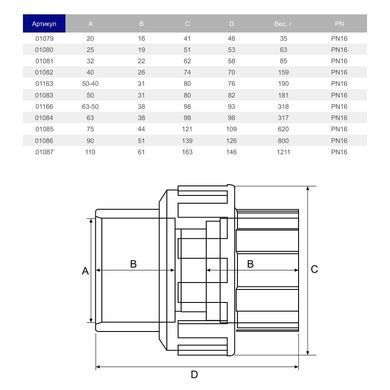 Муфта розбірна ПВХ Hidroten EPDM 1001163, із ущільненням, d50-40
