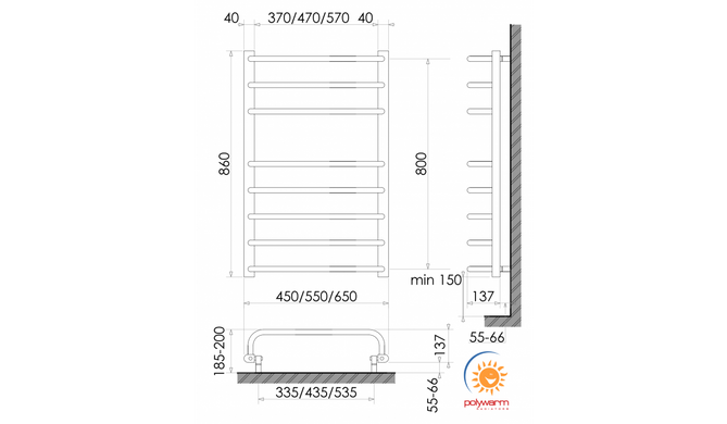 Электрический полотенцесушитель сухого типа Polywarm EU8/45 черный