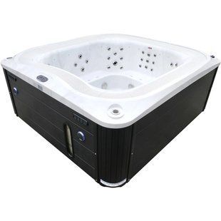 Переливний СПА-басейн Aquajoy Serenity (250х230х96 см), сріблясто-білий мармур, чорний корпус