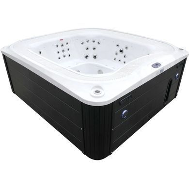 Переливний СПА-басейн Aquajoy Serenity (250х230х96 см), сріблясто-білий мармур, чорний корпус