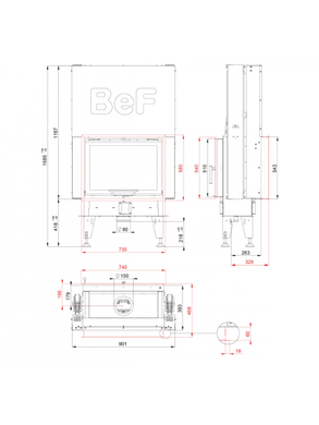 Каминная топка BeF DOUBLE V 7 N F. PASSIVE
