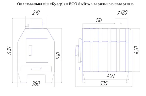 Опалювальна піч Neon Булер'ян ЕСО 6 кВт з варильною поверхнею