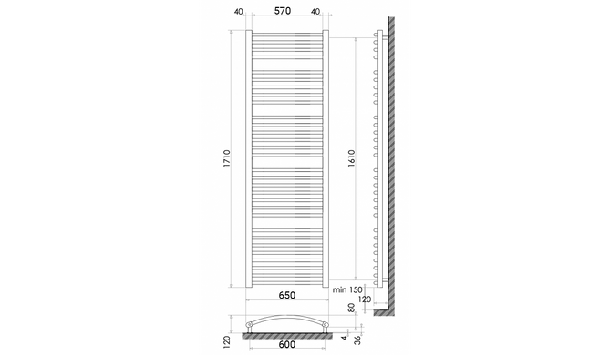 Радіатор опалення для ванної кімнати Polywarm WG30/65