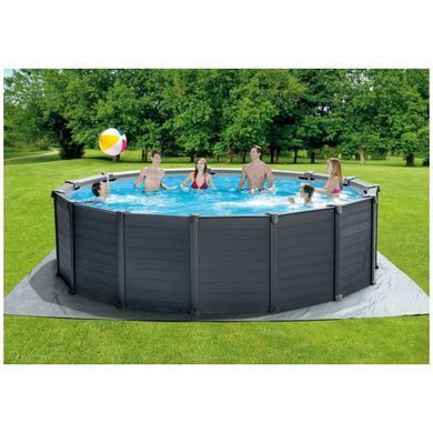 Збірний басейн Intex 26384 GRAPHITE GRAY (478х124 см) з пісочним фільтром, драбиною, підкладкою і тентом