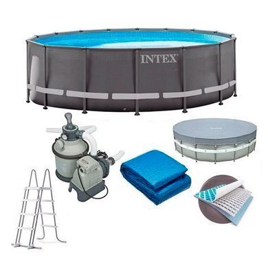 БАССЕЙН КАРКАСНЫЙ INTEX, 427Х107 СМ (ФИЛЬТР-НАСОС, ЛЕСТНИЦА, ТЕНТ)