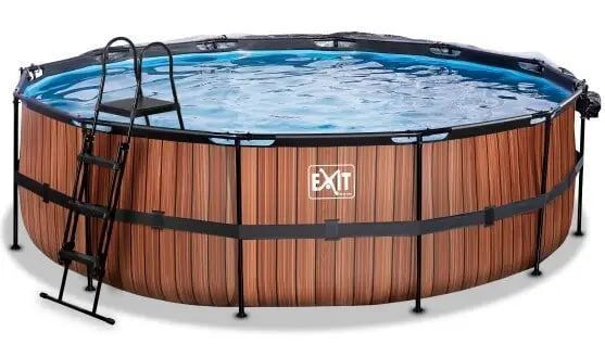 Басейн EXIT круглий з куполом 488х122 см + тепловий насос + пісочний фільтр "дерево"