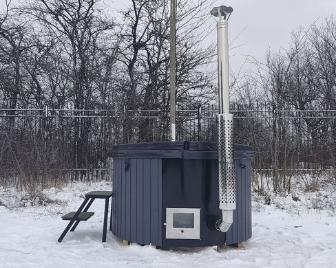 Бочка-купіль Finspa "Везувій комфорт" вагонка сіра, купіль сіра, 15 кВт