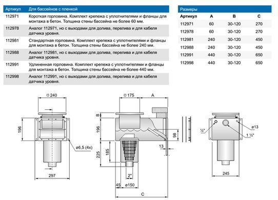 Скиммер PAHLEN CA-S со стандартной горловиной, под пленку