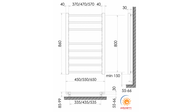 Электрический полотенцесушитель сухого типа Polywarm ER8/45 Sensor Wi-Fi