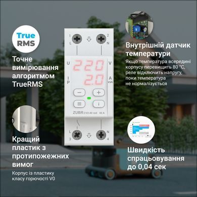 Реле напруги з контролем струму ZUBR CV2-63 red