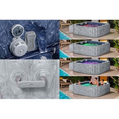 Надувной джакузи Bestway 6001Q LAY-Z-SPA San Francisco HydroJet Pro с управлением с помощью приложений, на 7 человек, 230 x 230 x 71 см, вид мрамора (бархатный серый) | , Bestway