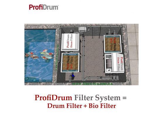 Біофільтр для ставка ProfiDrum BioFilter B-40 з номінальною протокою 40 м3/година з плаваючою біозавантаженням і повітряним компресором