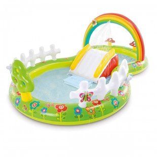 Надувной игровой центр Intex 57154 &laquo;Мой сад&raquo;, 290 х 180 х 104 см, с надувными игрушками, фонтаном и горкой