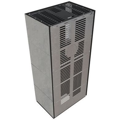 Камін Kratki FLOKI BOX лівий 8 kW &Oslash; 160 в обудові з керамограніту CEMENTO GRIGIO BOCCIARDATA
