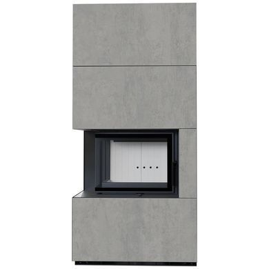Камін Kratki FLOKI BOX лівий 8 kW &Oslash; 160 в обудові з керамограніту CEMENTO GRIGIO BOCCIARDATA