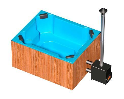 Spa купель на дровах Finspa "Этна", вагонка серая, купель белая, 15 кВт