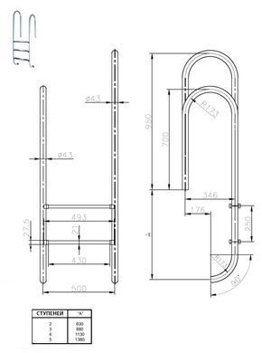 Сходи асиметричні Kripsol, 4 сходинки (MURO)