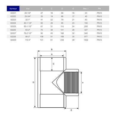 Тройник переходной 90&deg; ПВХ Hidroten 1002221, BP, d20 мм, 1/2"