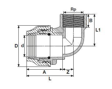 Компрессионное колено 90&deg; с внутр. резьбой PP D.40х1 1/2